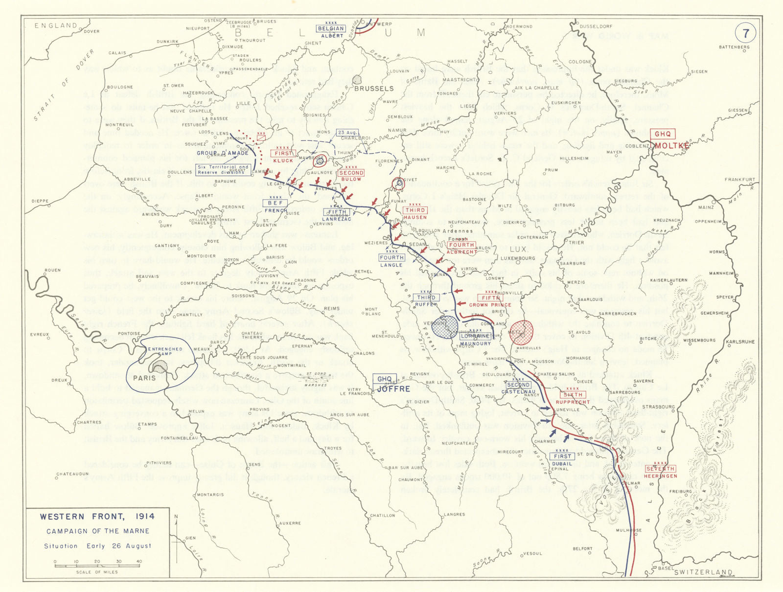 World War 1. Western Front. Early 26 August 1914. Marne Campaign 1959 old map